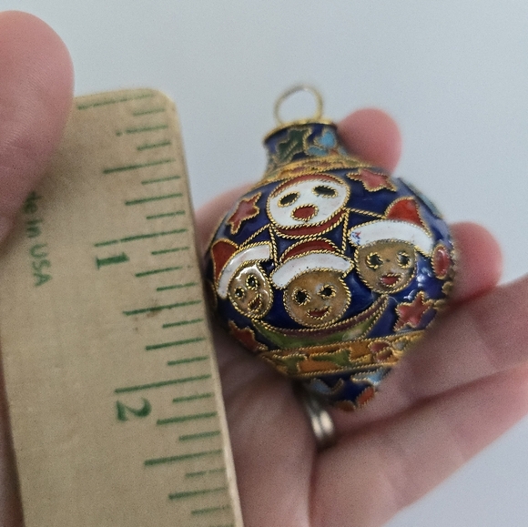 VTG Enamel Cloisonne Christmas Collectible Ornament Snowman Round - Picture 7 of 7
